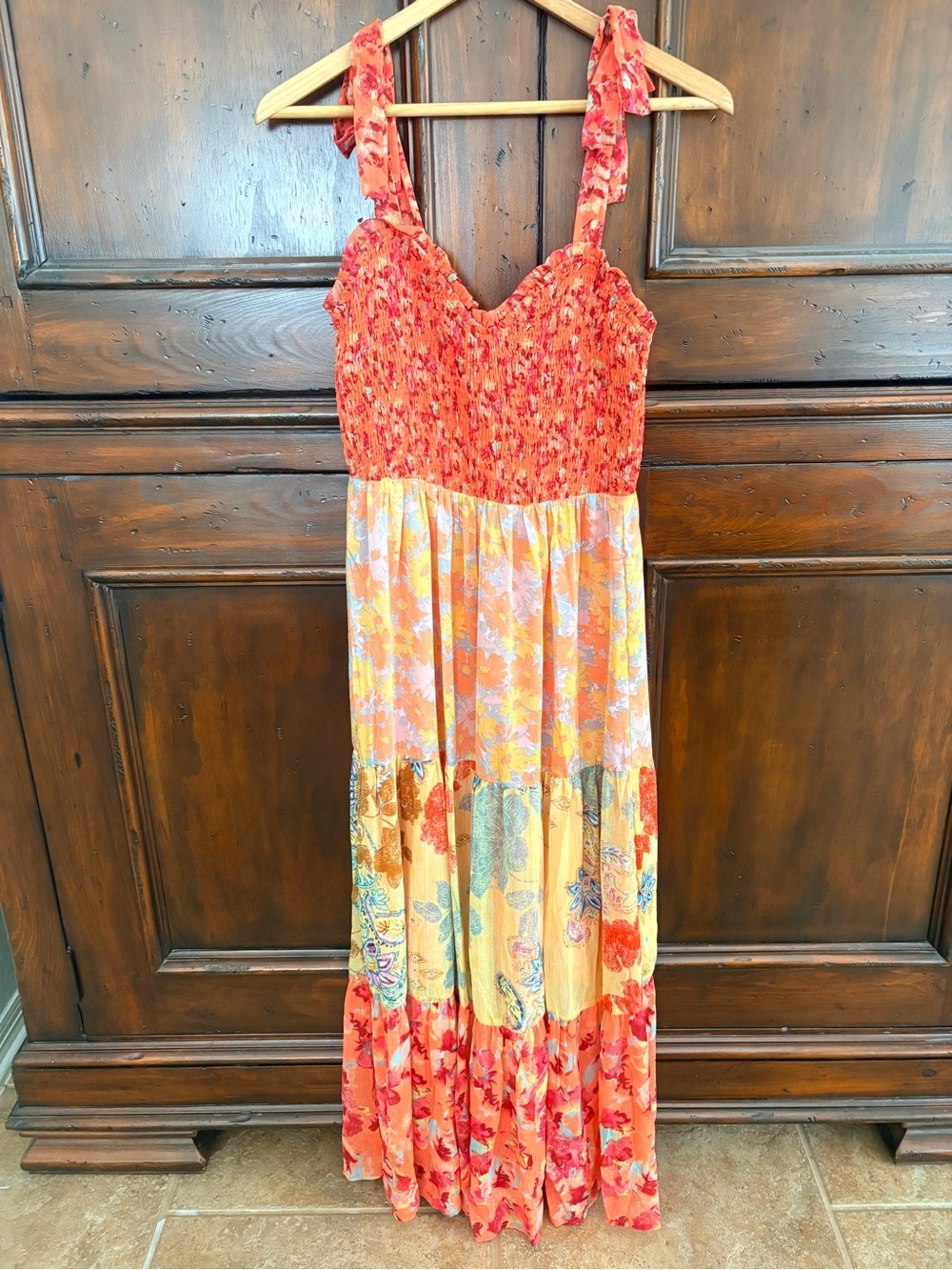 NWT Mystree coral Multicolor Maxi w Smocked bodice Sundress size small # 1215 - Picture 3 of 8